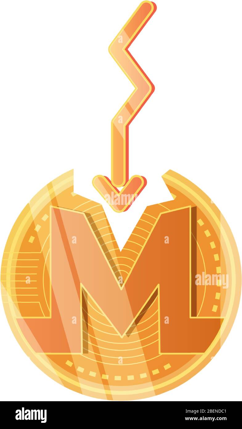 falling financial arrow to monero coin over white background, detailed ...