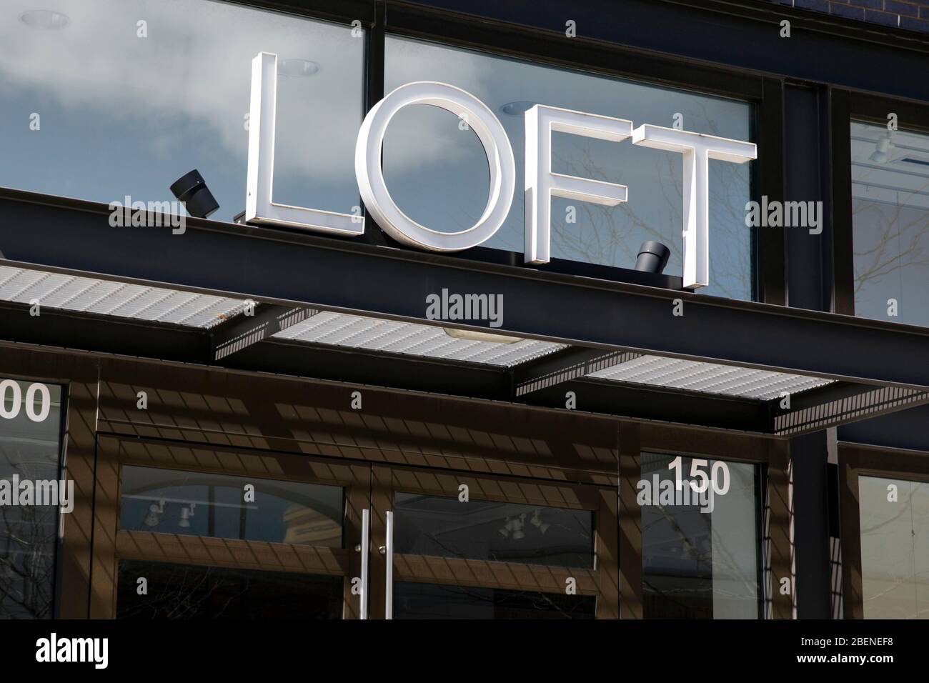 A logo sign outside of a Loft retail store location in Woodbridge, Virginia on April 2, 2020. Stock Photo