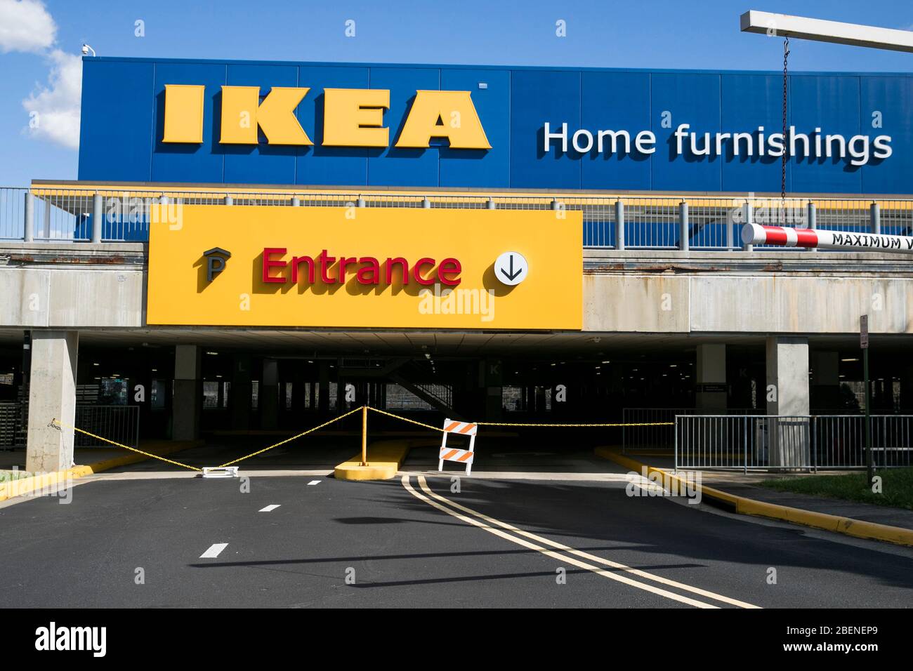 A logo sign outside of a Ikea retail store location in Woodbridge, Virginia on April 2, 2020