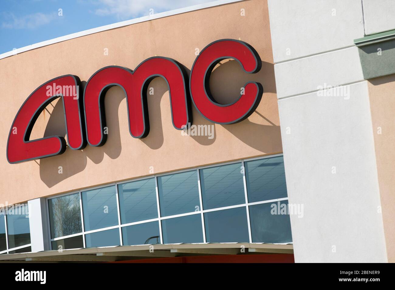 A logo sign outside of a AMC Theaters location in Woodbridge, Virginia