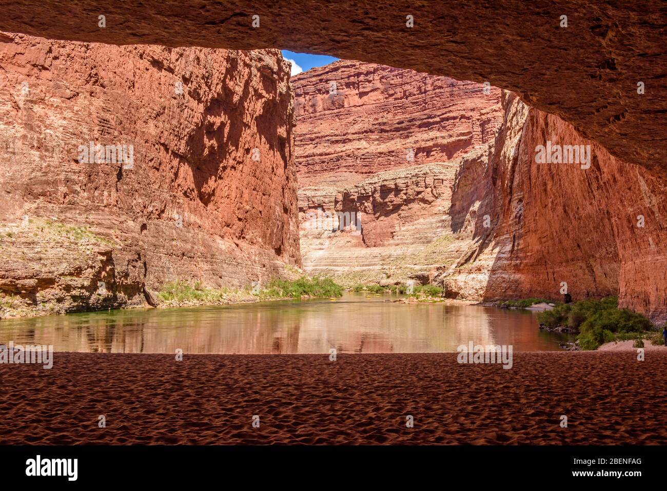 Looking out to the Colorado River from Redwall Cavern, Grand Canyon National Park, Arizona, USA Stock Photo