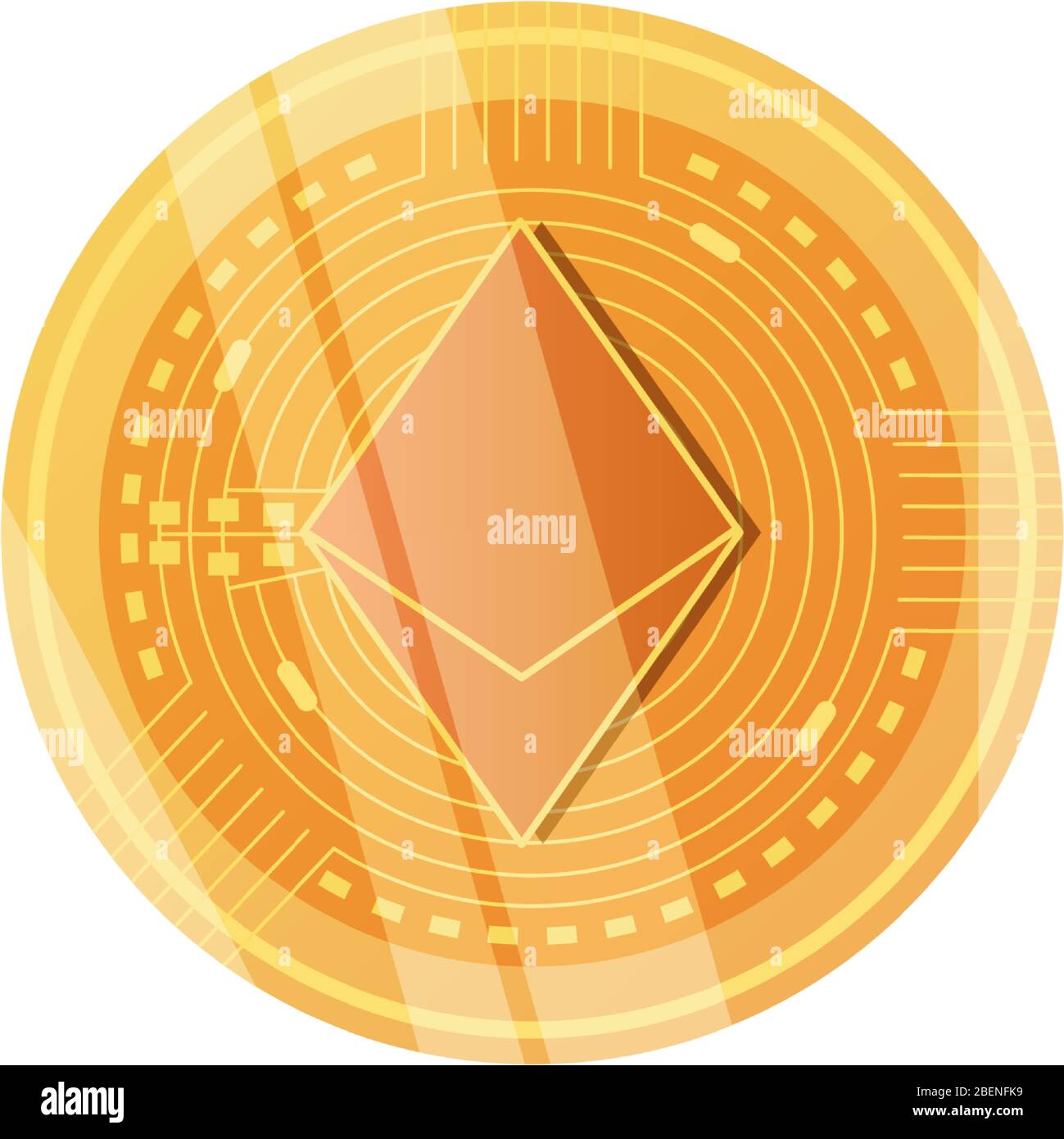 ethereum cryptocoin icon over white background, detailed style, vector ...