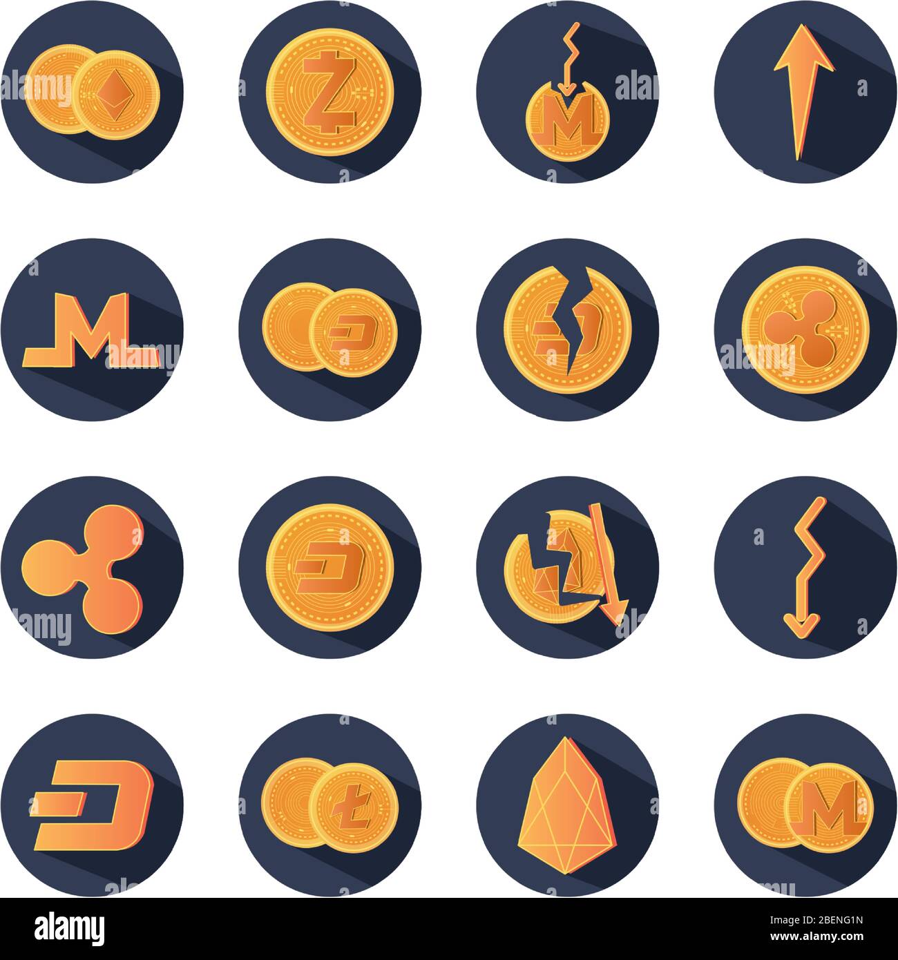 cryptocurrency symbols icon set over white background, block detailed ...