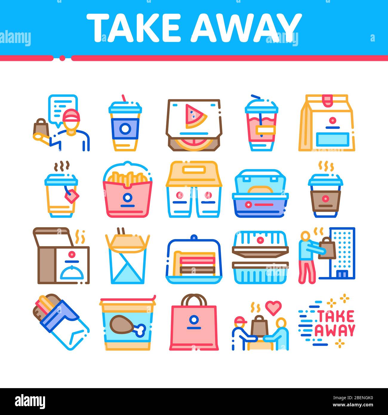 Take Away Food And Drink Delivery Icons Set Vector Stock Vector Image ...