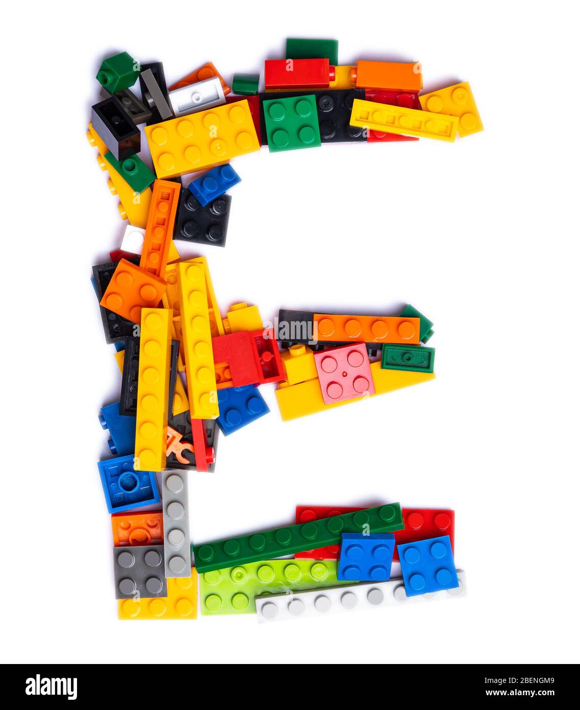 E In Lego Letter E of the English alphabet from multi-colored children's plastic ...