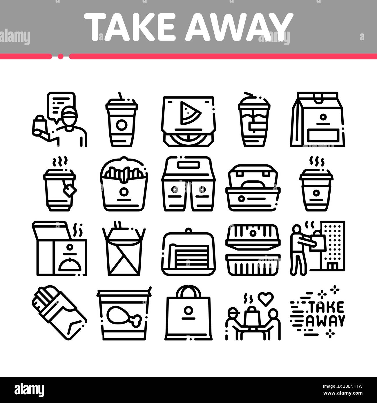 Take Away Food And Drink Delivery Icons Set Vector Stock Vector Image ...
