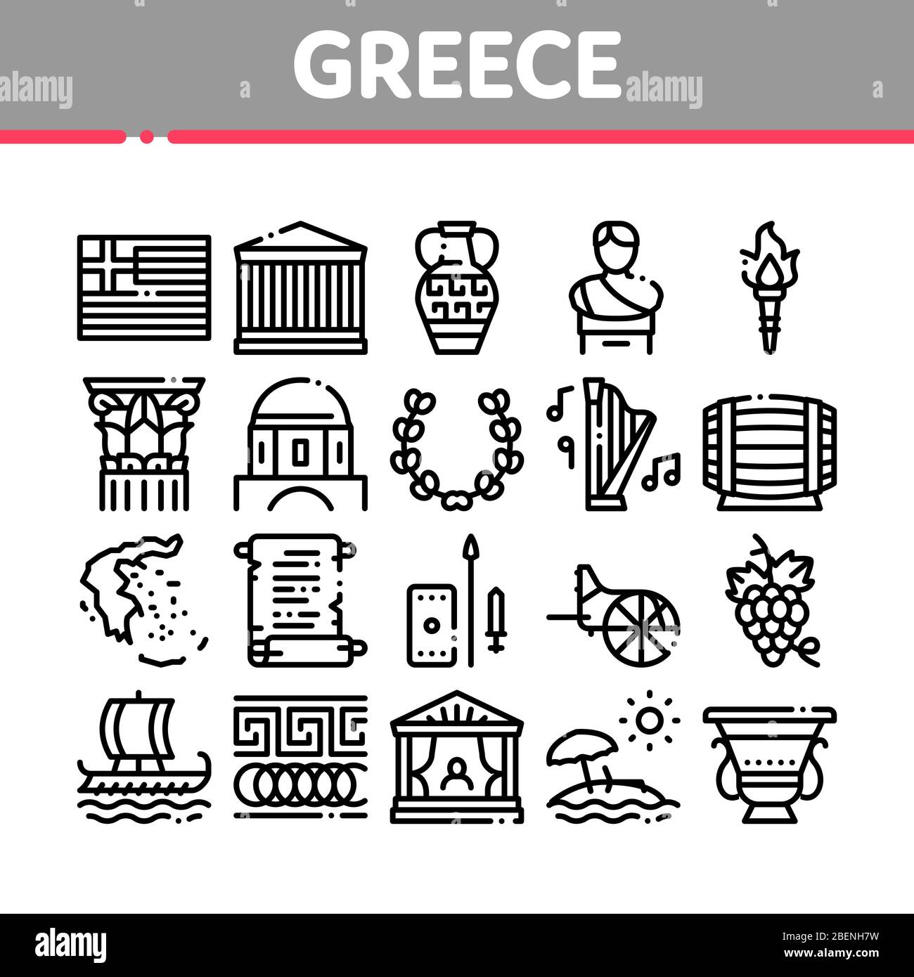 Greece Country History Collection Icons Set Vector Stock Vector Image