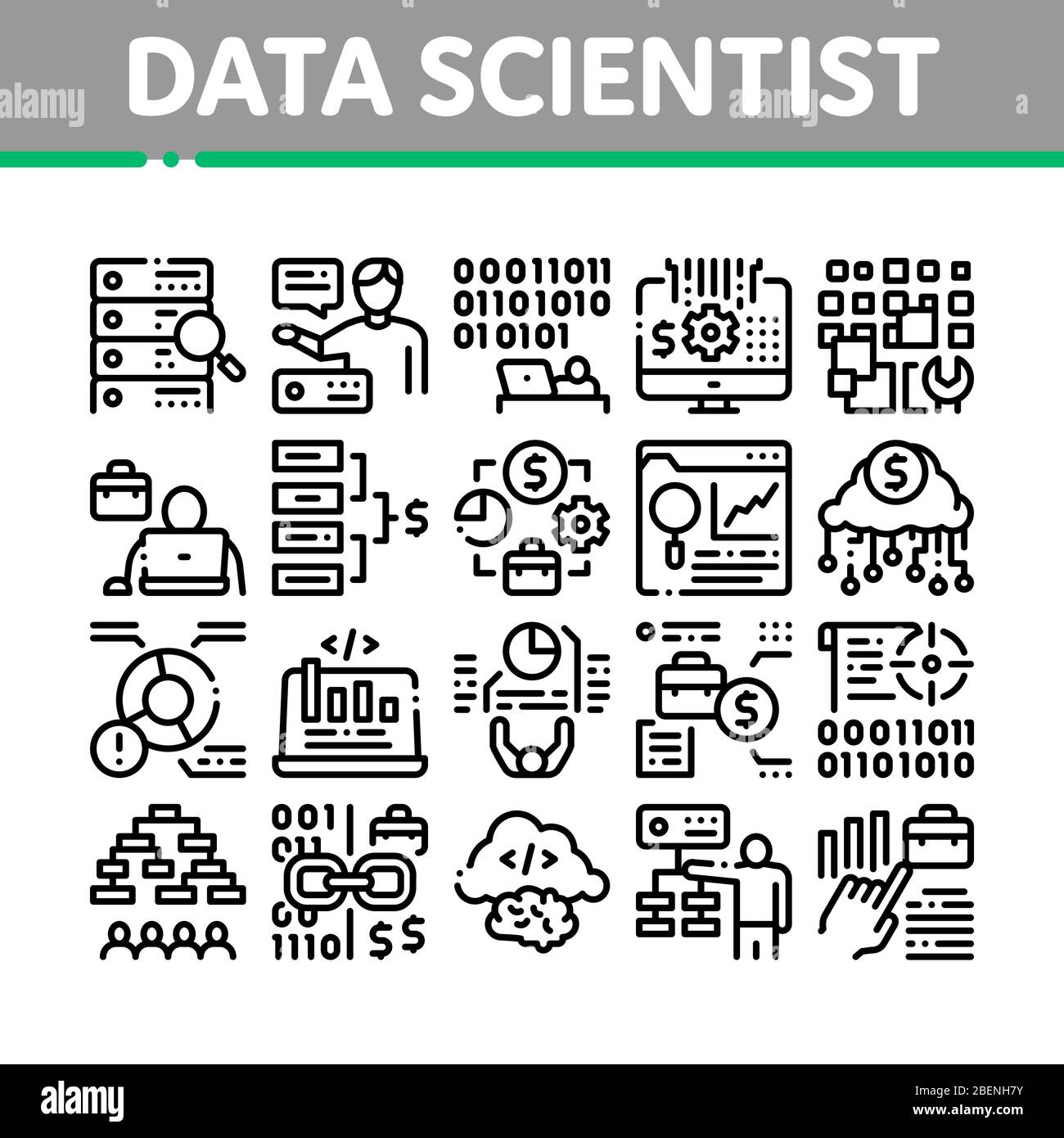 Data Scientist Worker Collection Icons Set Vector Stock Vector