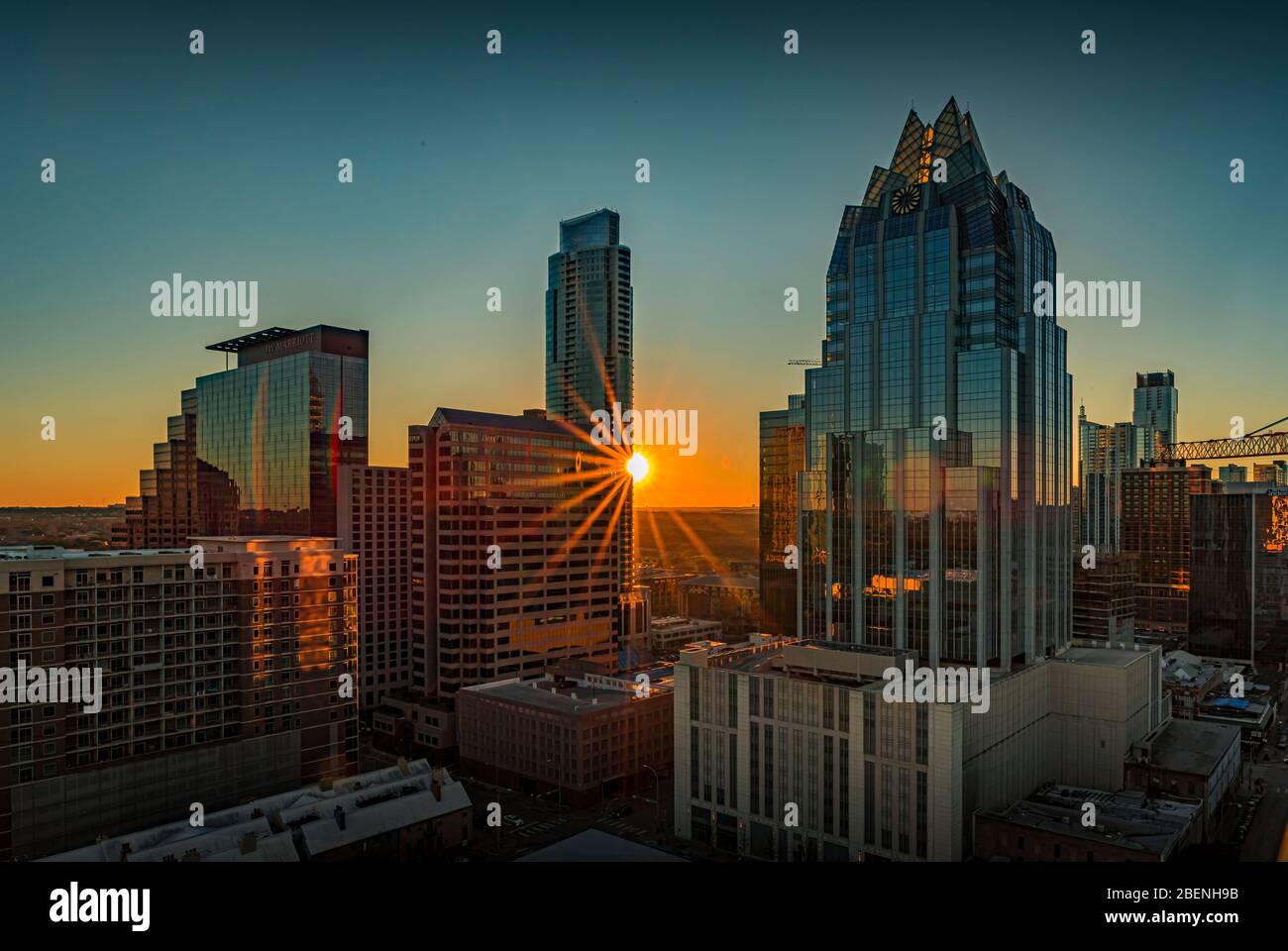 Austin Texas USA January 27, 2020 View of the city rooftops and