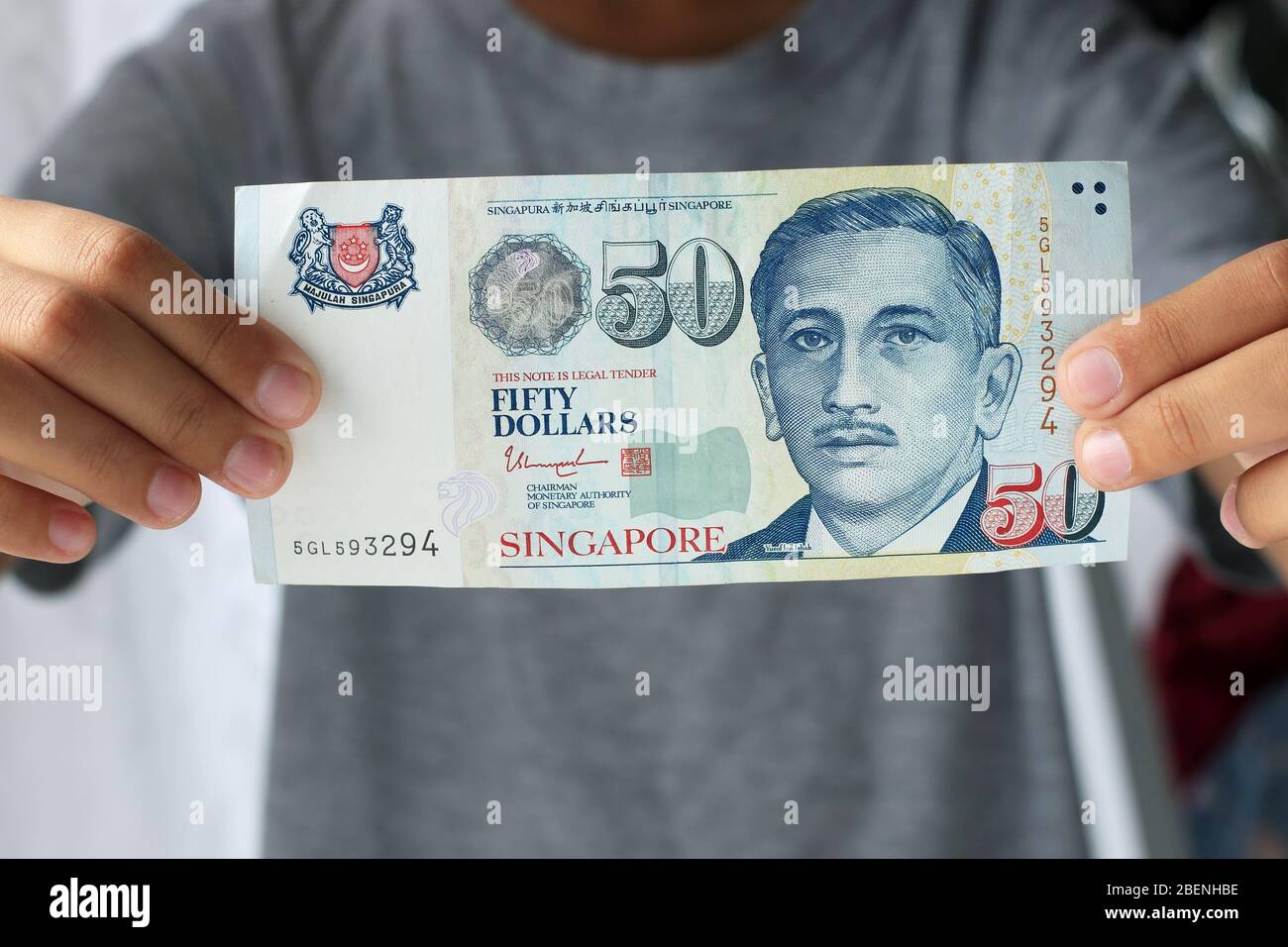 STOCK PHOTO: Fifty Singaporean dollars, $50 Singaporean currency note Stock Photo