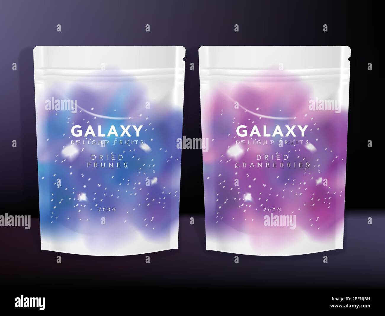 Vector Sachet, Pouch, Foil Bag Packaging, Starry Universe theme printed Stock Vector
