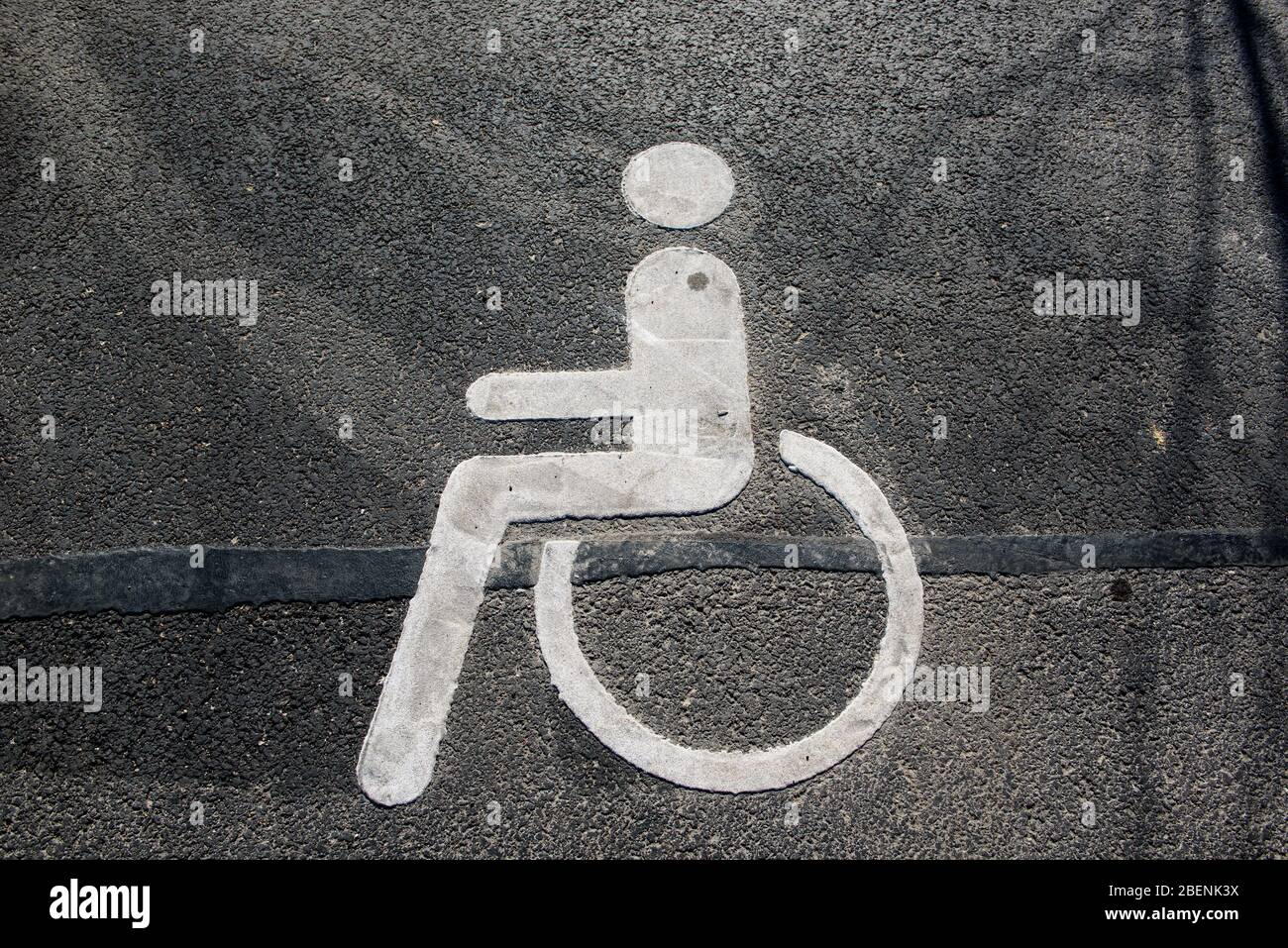RIGA, LATVIA.  4th April 2019. Sign - parking for persons with disabilities , persons at wheelchair. Stock Photo