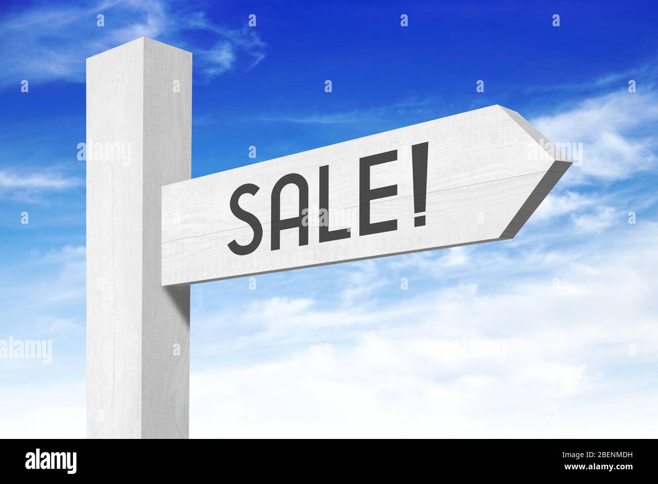 Sale - white wooden signpost with one arrow Stock Photo - Alamy