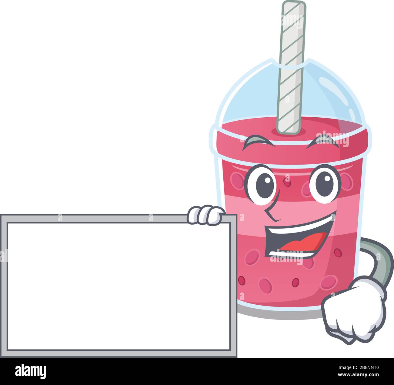 Strawberry bubble tea cartoon character design style with board Stock ...