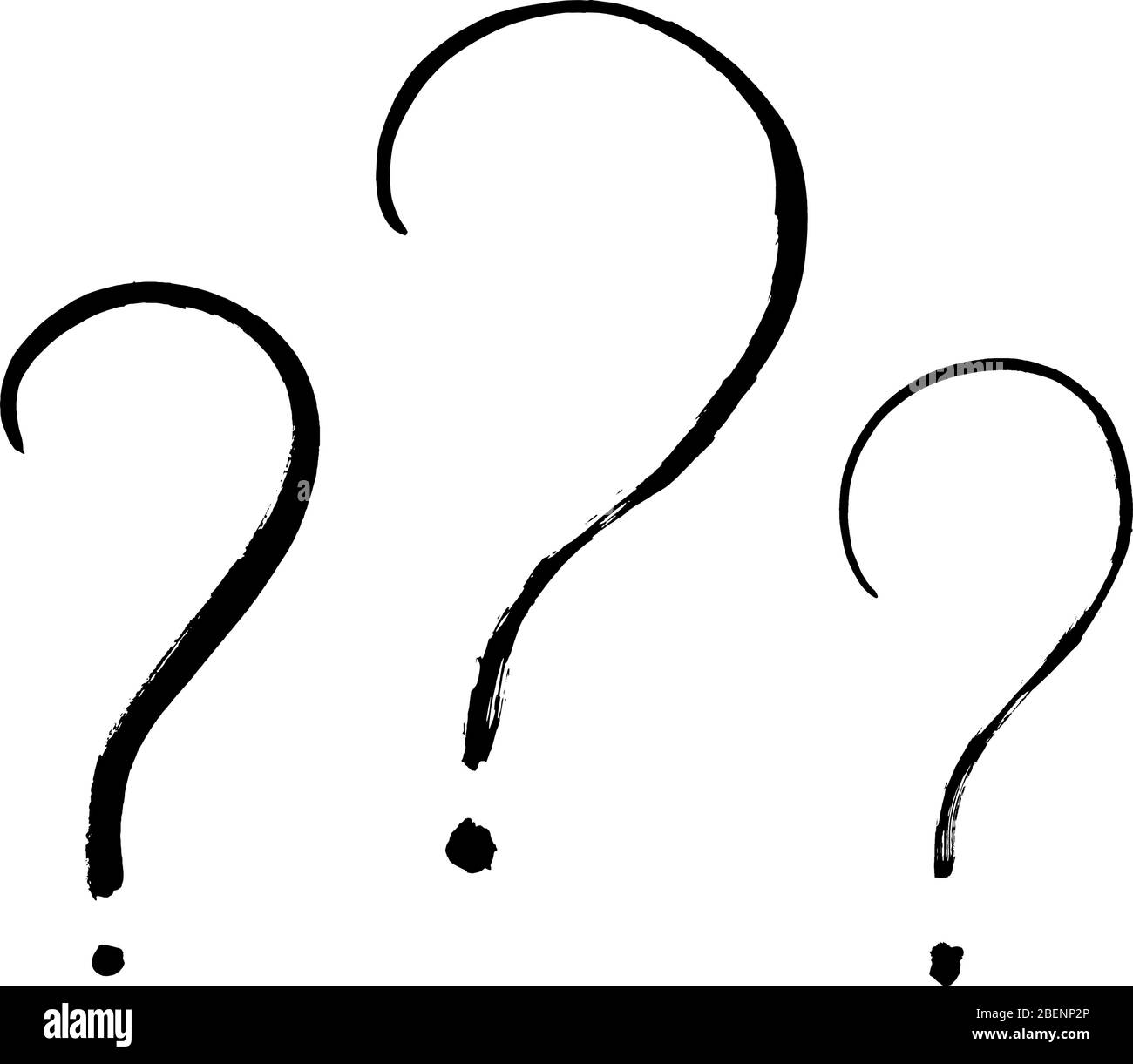 Vector question marks set, hand drawn in ink, the concept of inquiries