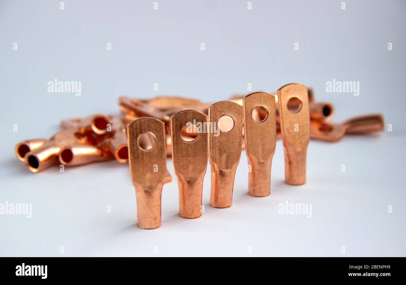Copper electric terminals. connection tips for cables and wires Stock Photo Alamy