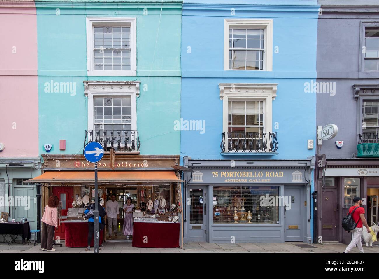 Portobello Road Market with colourful painted houses and antique shops Stock Photo