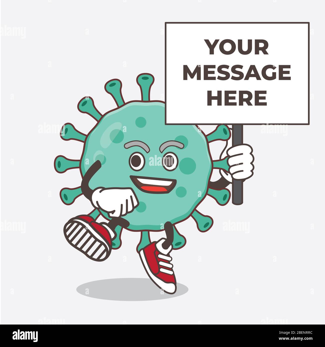 An illustration of Blue Virus cartoon mascot character with board sign ...