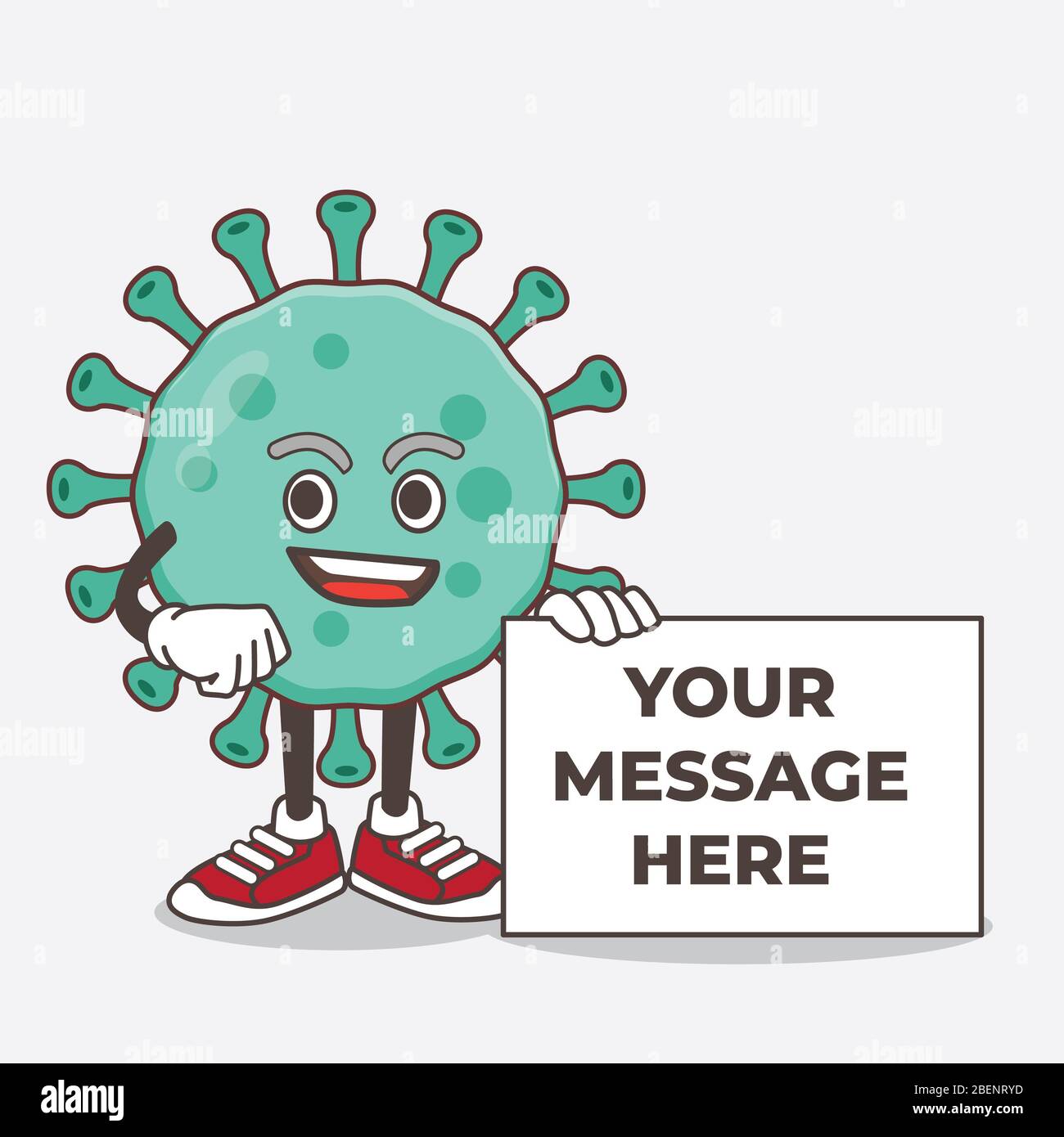 An illustration of Blue Virus cartoon mascot character holding a board ...