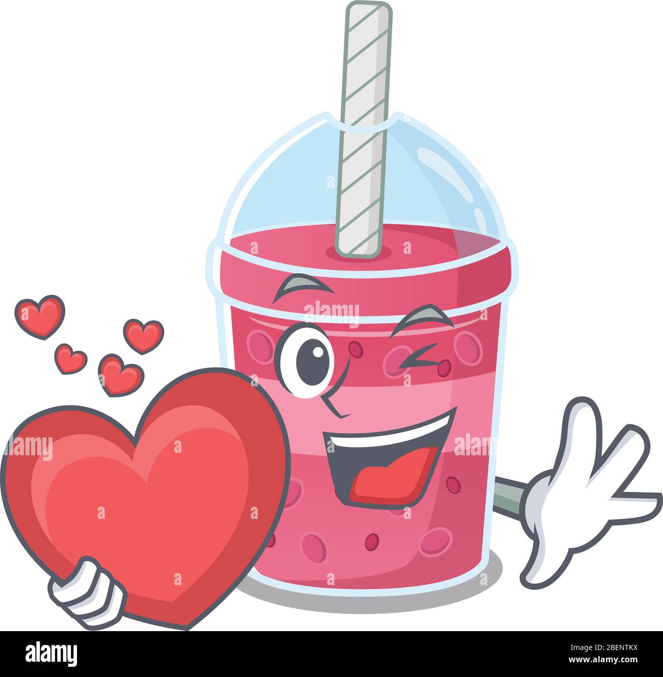 A sweet strawberry bubble tea cartoon character style with a heart ...