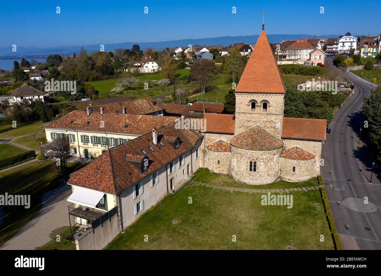 Romanesque church SaintSulpice with a triple apses, StSulpice, Canton