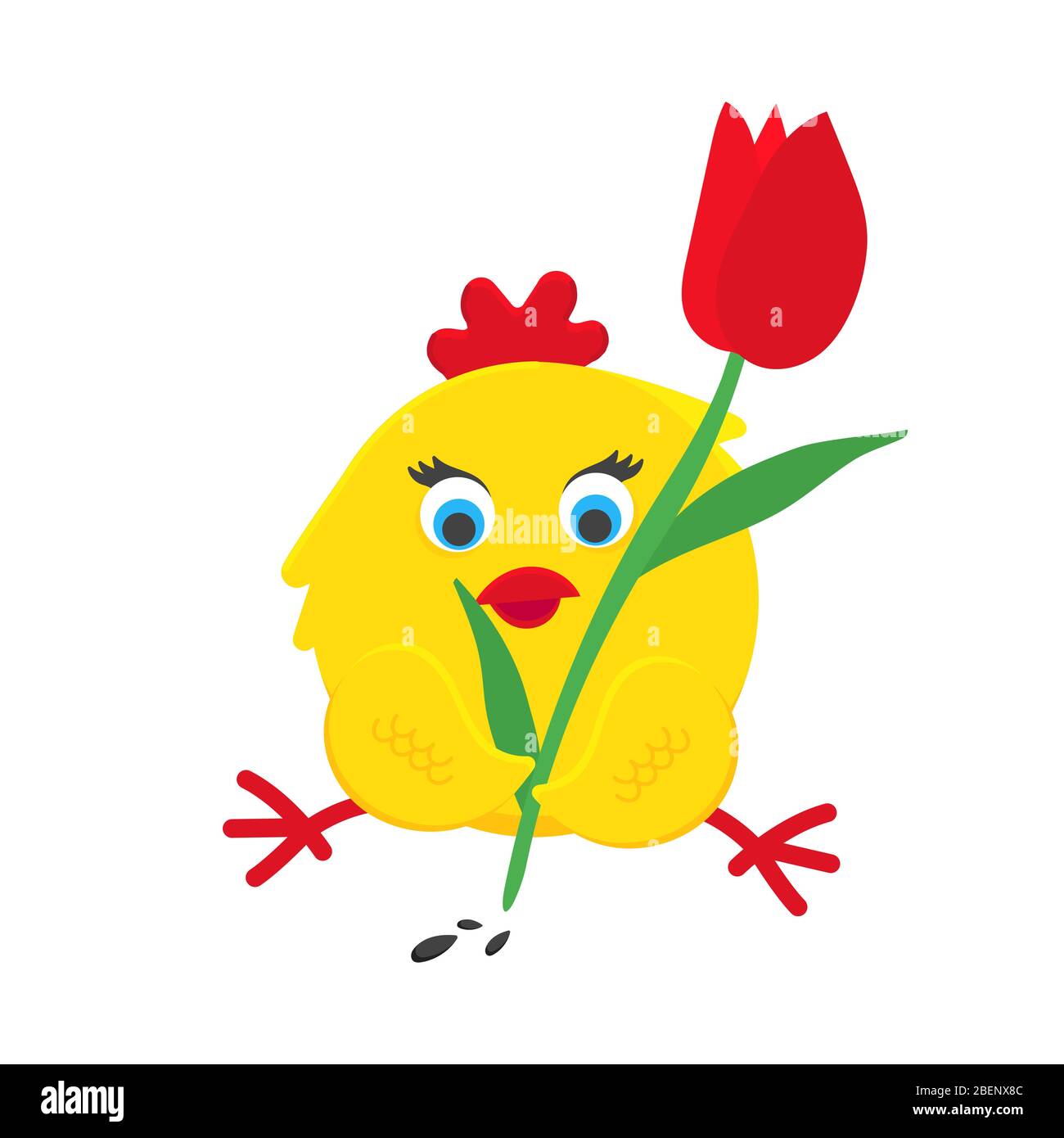 https://c8.alamy.com/comp/2BENX8C/cute-funny-little-chick-chiken-hen-cartoon-flat-style-design-vector-illustration-isolated-on-white-background-funny-yellow-chicken-standing-up-on-the-2BENX8C.jpg