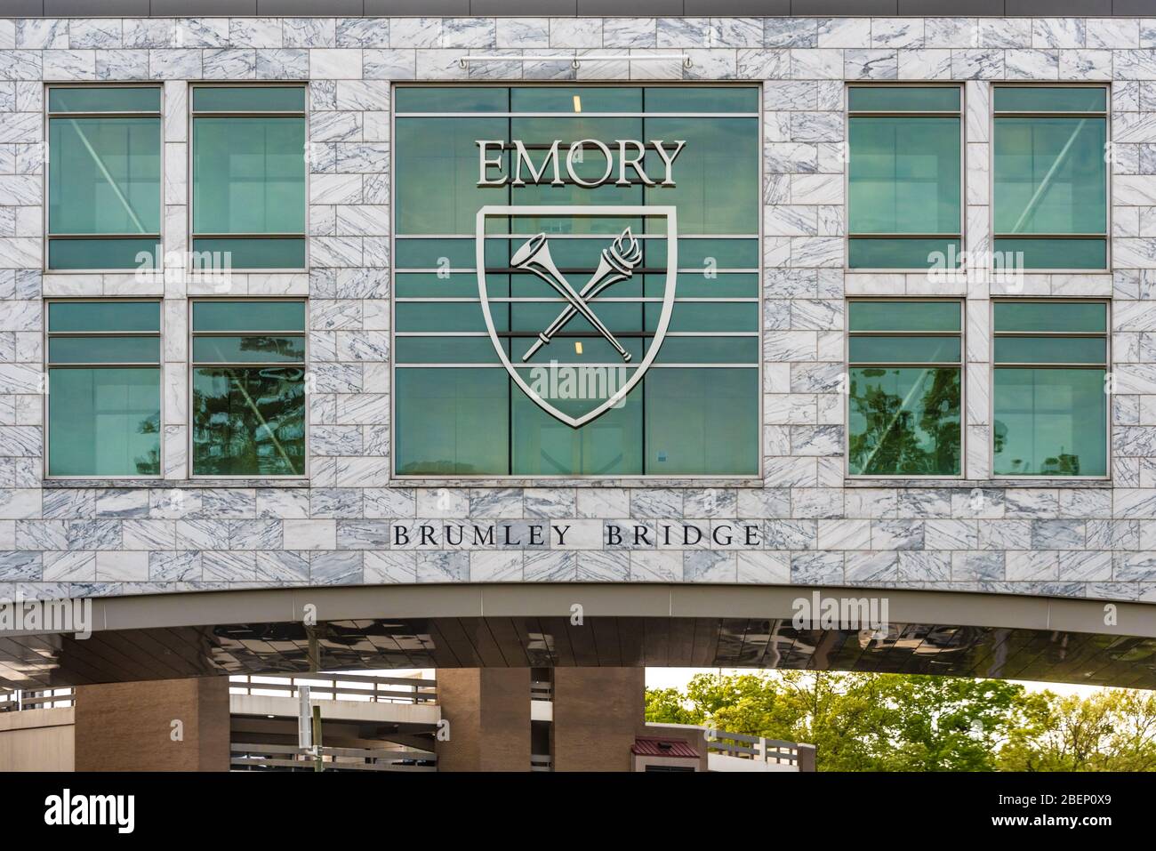 Emory University's Brumley Bridge, connecting Emory's Health Sciences Research Building to Emory Children's Center Building at Egleston Hospital. Stock Photo