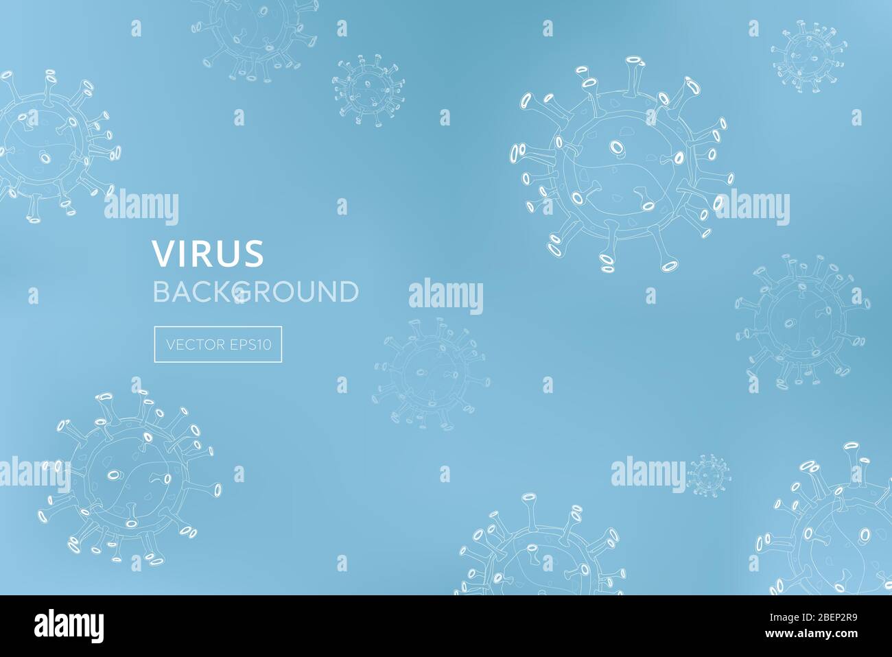 White virus particle outlines in light blue background with space for text Stock Vector