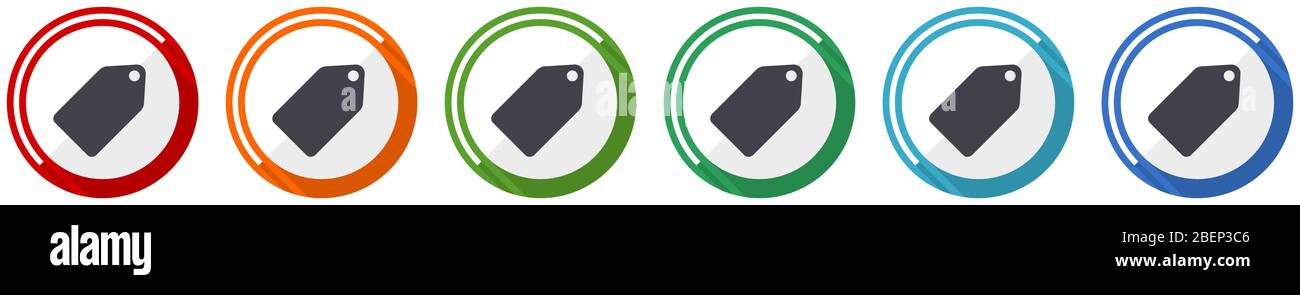 Label ticket icon set, flat design vector illustration in 6 colors ...