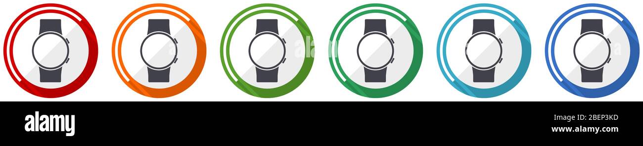 Smartwatch icon set, smart watch flat design vector illustration in 6 ...