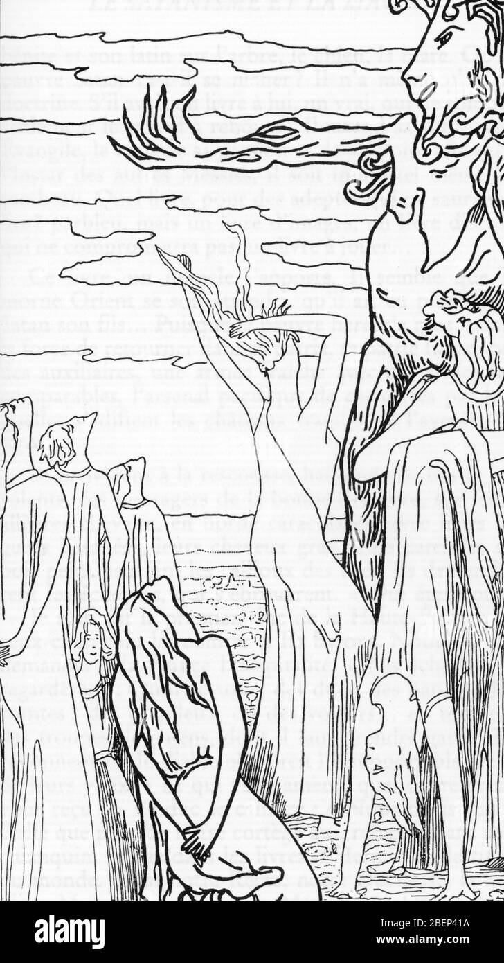 Femmes rendant hommage a Satan Dessin de Henry de Malvost tiree de 'Le satanisme et la magie' de Jules Bois 1895 Collection privee Â Stock Photo