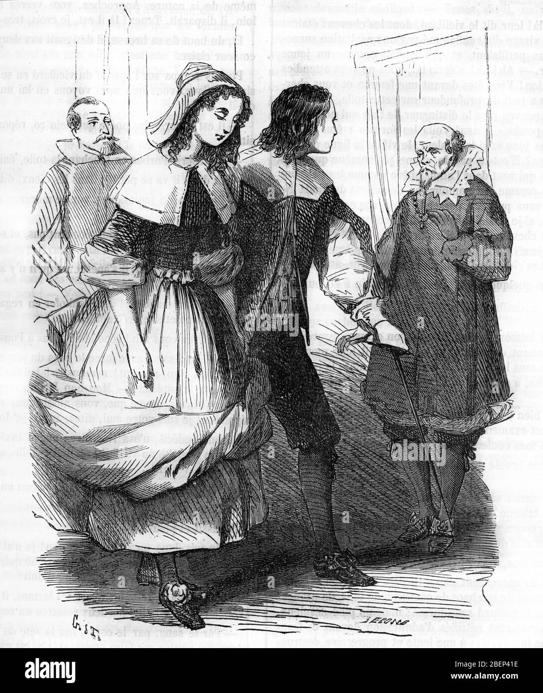Nicolas Poussin accompagne de sa bien aimee la Belle Gillette venue poser pour le tableau 'La belle noiseuse' du vieux peintre Frenhofer (The old pain Stock Photo