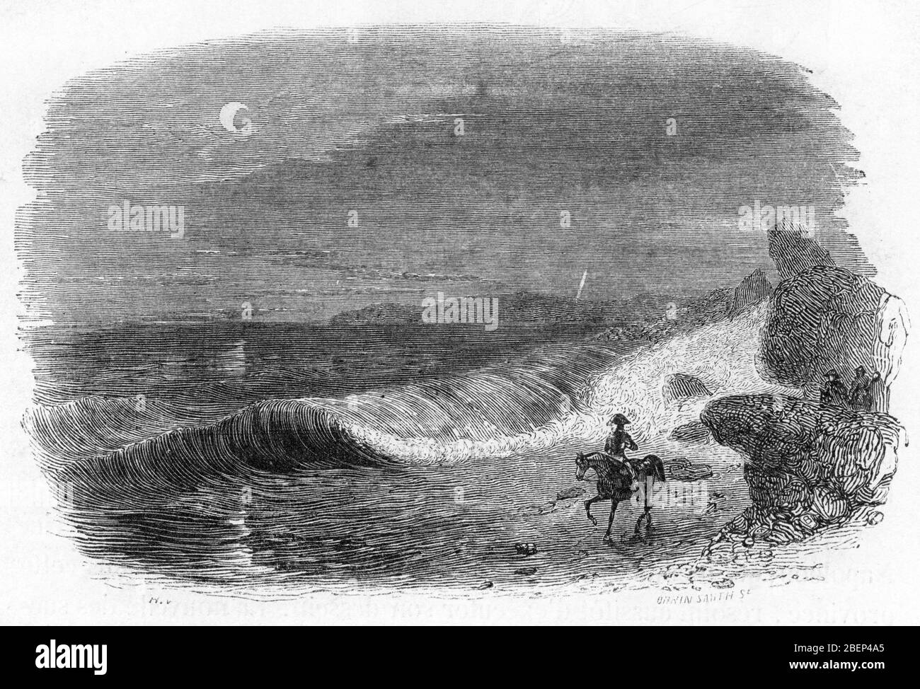 Campagne d'Egypte : Napoleon Bonaparte (1769-1821) venu inspecter la possibilite de creuser le canal de Suez echappe de peu a la maree de la mer rouge Stock Photo