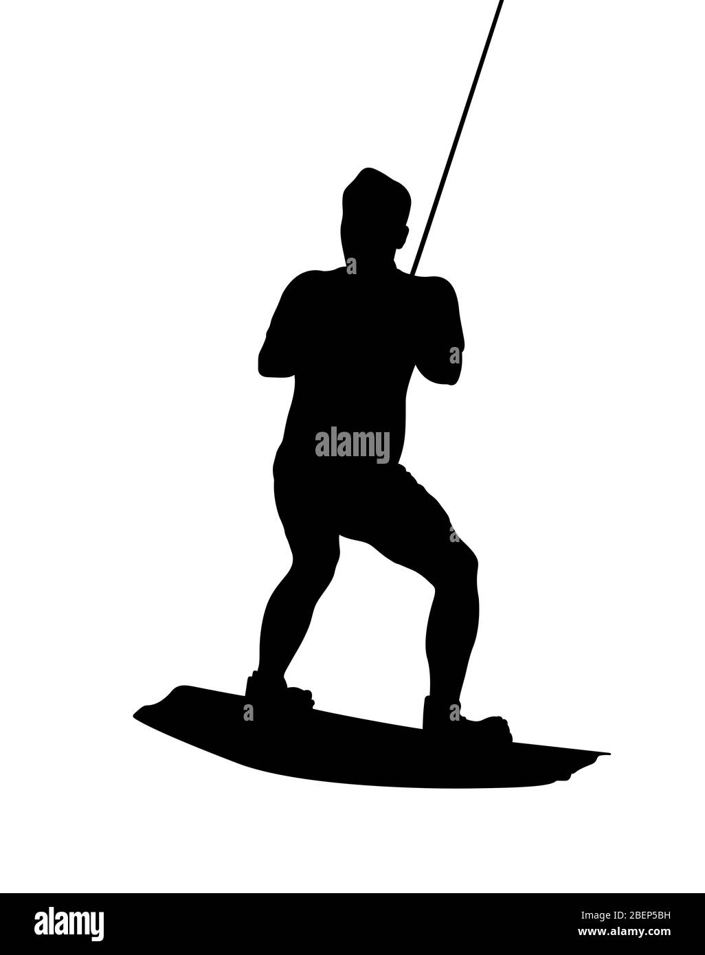 male athlete on wakeboard in wakeboarding sport black silhouette Stock Photo
