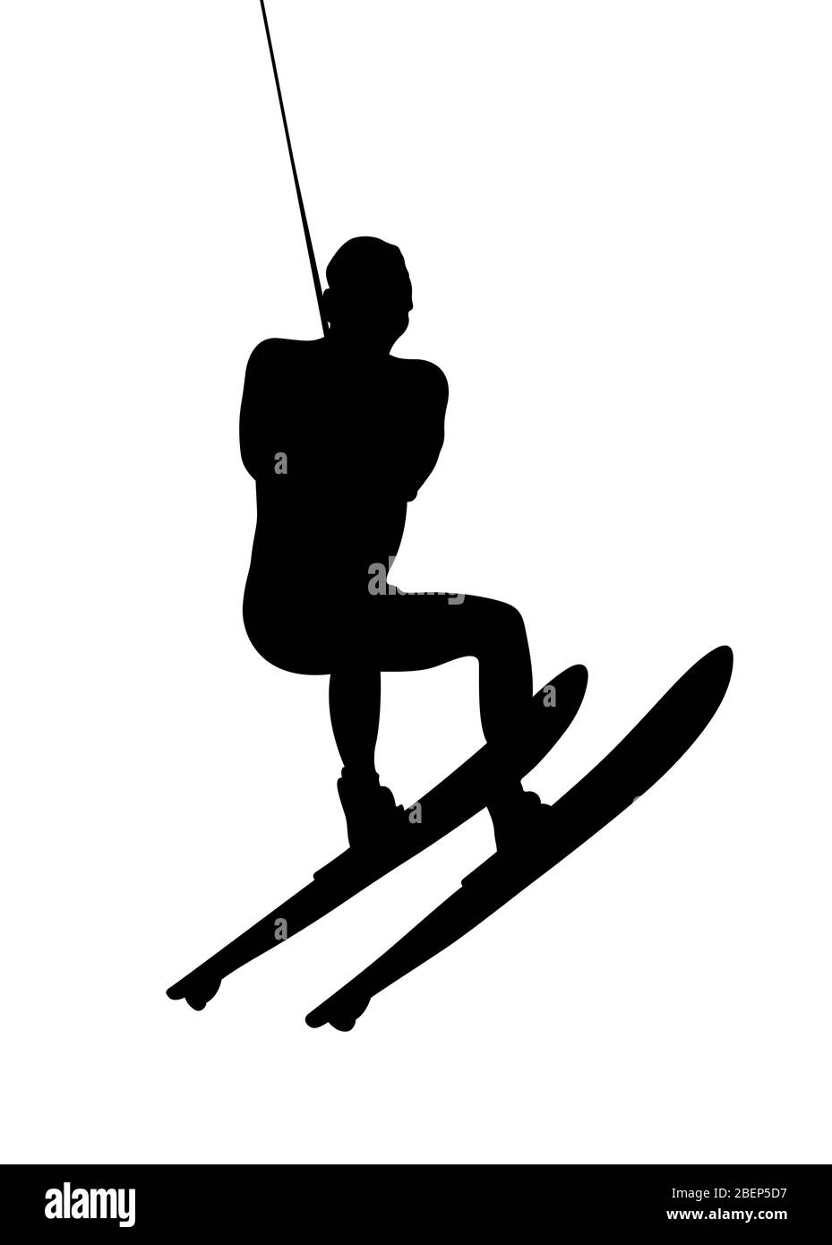 male athlete on water ski in waterskiing sport black silhouette Stock Photo