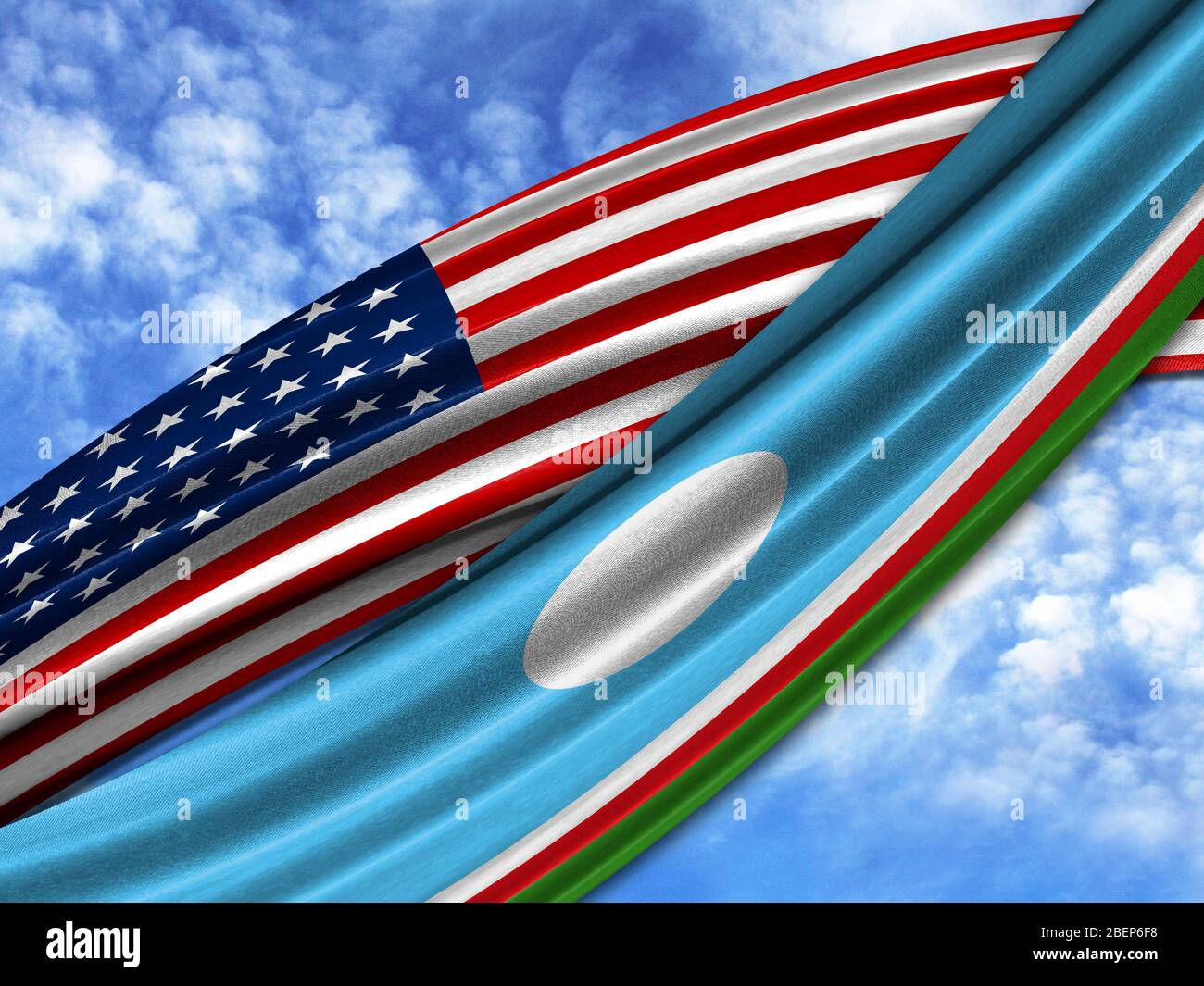 Flag Of America With Sakha Republic Flag On Sky Background Stock Photo Alamy
