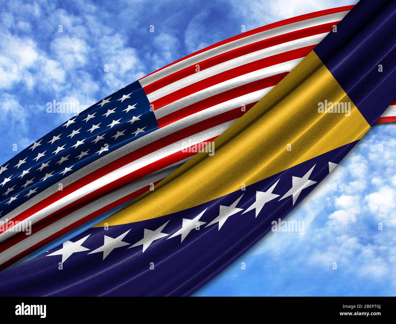 flag of America with Bosnia and Herzegovina flag on sky background Stock  Photo - Alamy