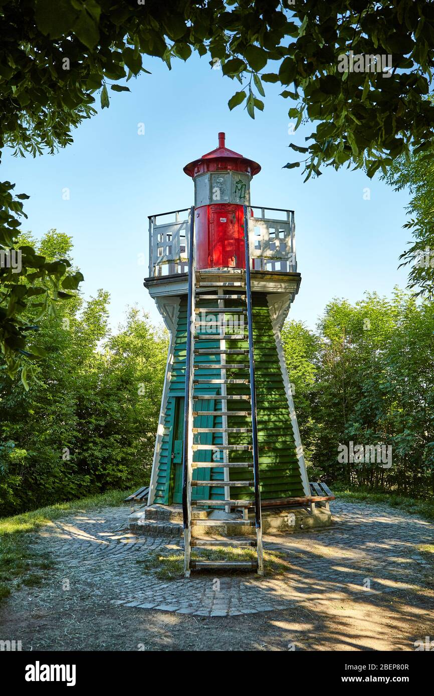 The former lighthouse in the nature-sanctuary Auenlandschaft Norderelbe. It is one of the 35 nature sanctuaries  on the administrative area of  Hambur Stock Photo
