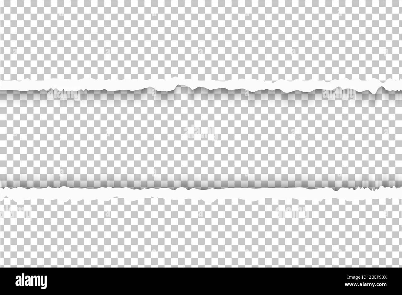 Torn paper with ripped edges. Squared ripped horizontal grey paper with empty spase for text. Rip tear white banner template. Stock Vector