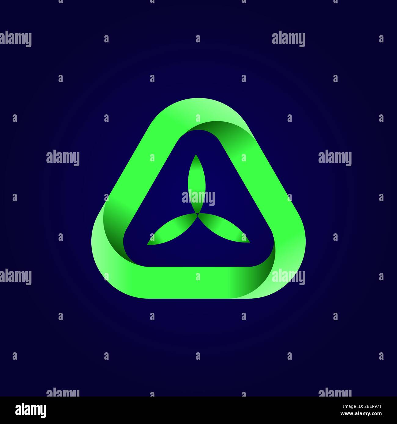 Abstract triangle green leaf logo. Green triangular eco recycle icon. Ecology, technology, bio style templates design. Stock - Vector illustration. Stock Vector