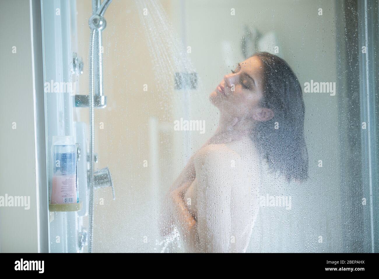 Morning shower.Taking rejuvenating cold shower.Self care moment.Everyday personal hygiene