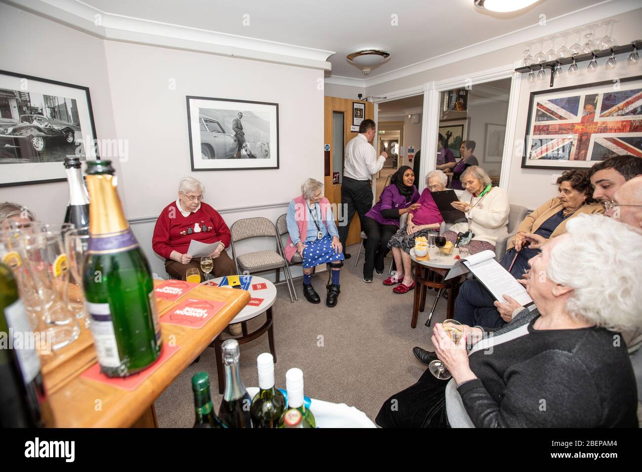 Care home which has opened a pub for residents, one of several care homes who now provide a bar area for the elderly residents, England, UK Stock Photo