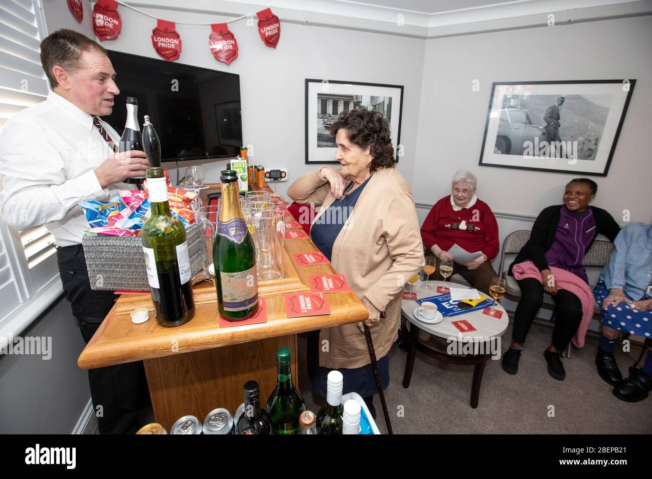 Care home which has opened a pub for residents, one of several care homes who now provide a bar area for the elderly residents, England, UK Stock Photo