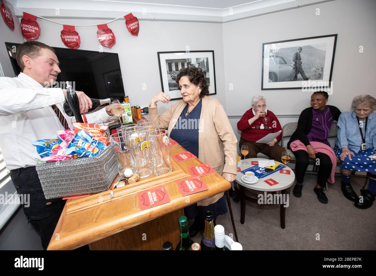 Care home which has opened a pub for residents, one of several care homes who now provide a bar area for the elderly residents, England, UK Stock Photo