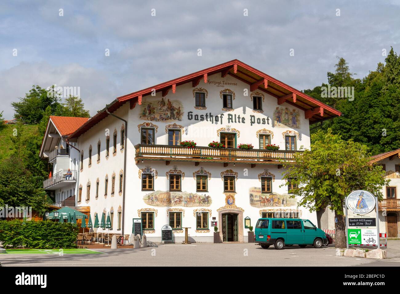 The Gasthof Alte Post, Bavarian-style, 3-star hotel in Siegsdorf, Bavaria, Germany. Stock Photo