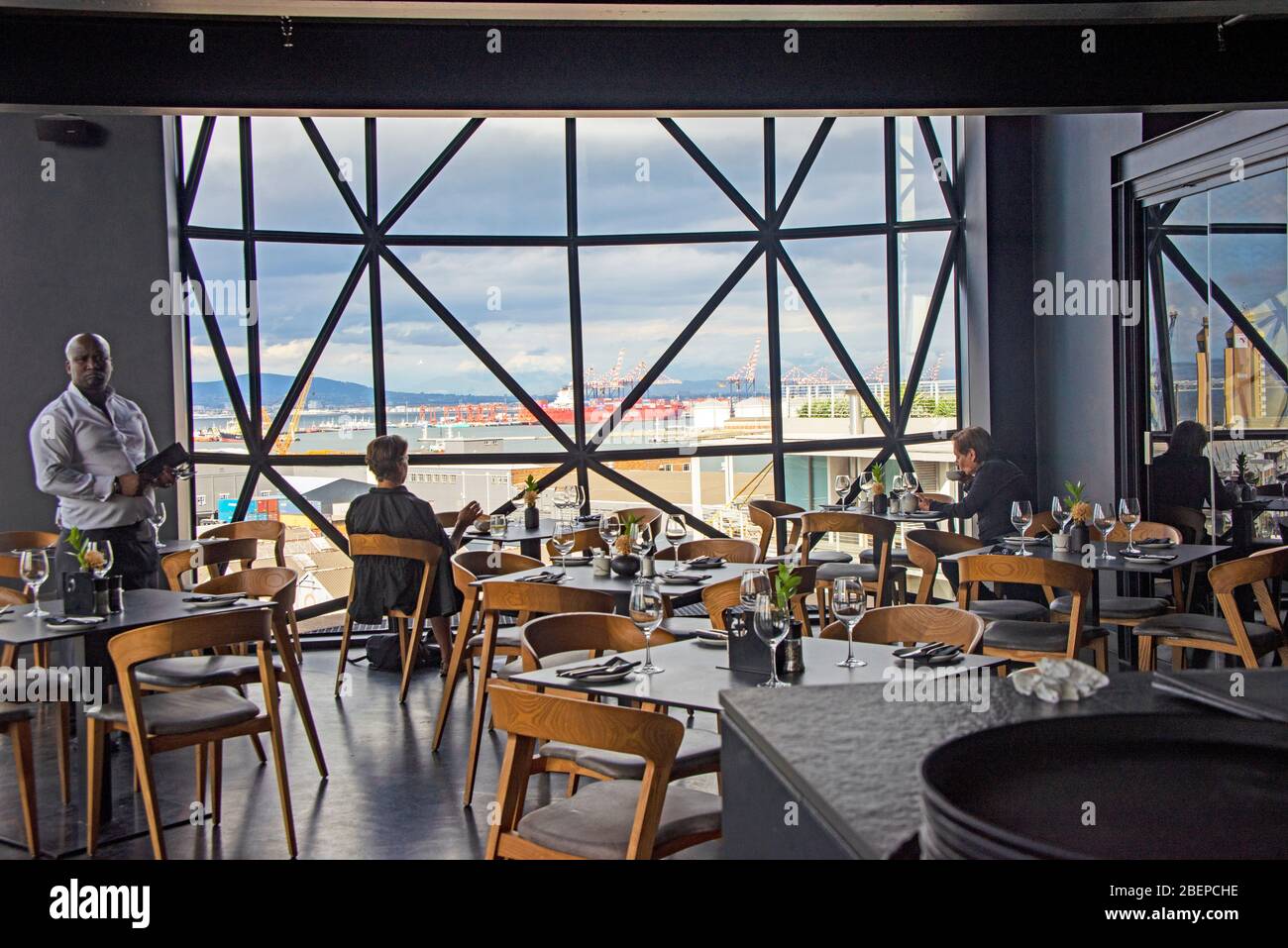 The restaurant on Level Six has stunning views and food. The Zeitz Museum of Contemporary Art Africa is a contemporary art museum located at the V&A Waterfront in Cape Town, South Africa. It is the largest museum of contemporary African art in the world. Stock Photo