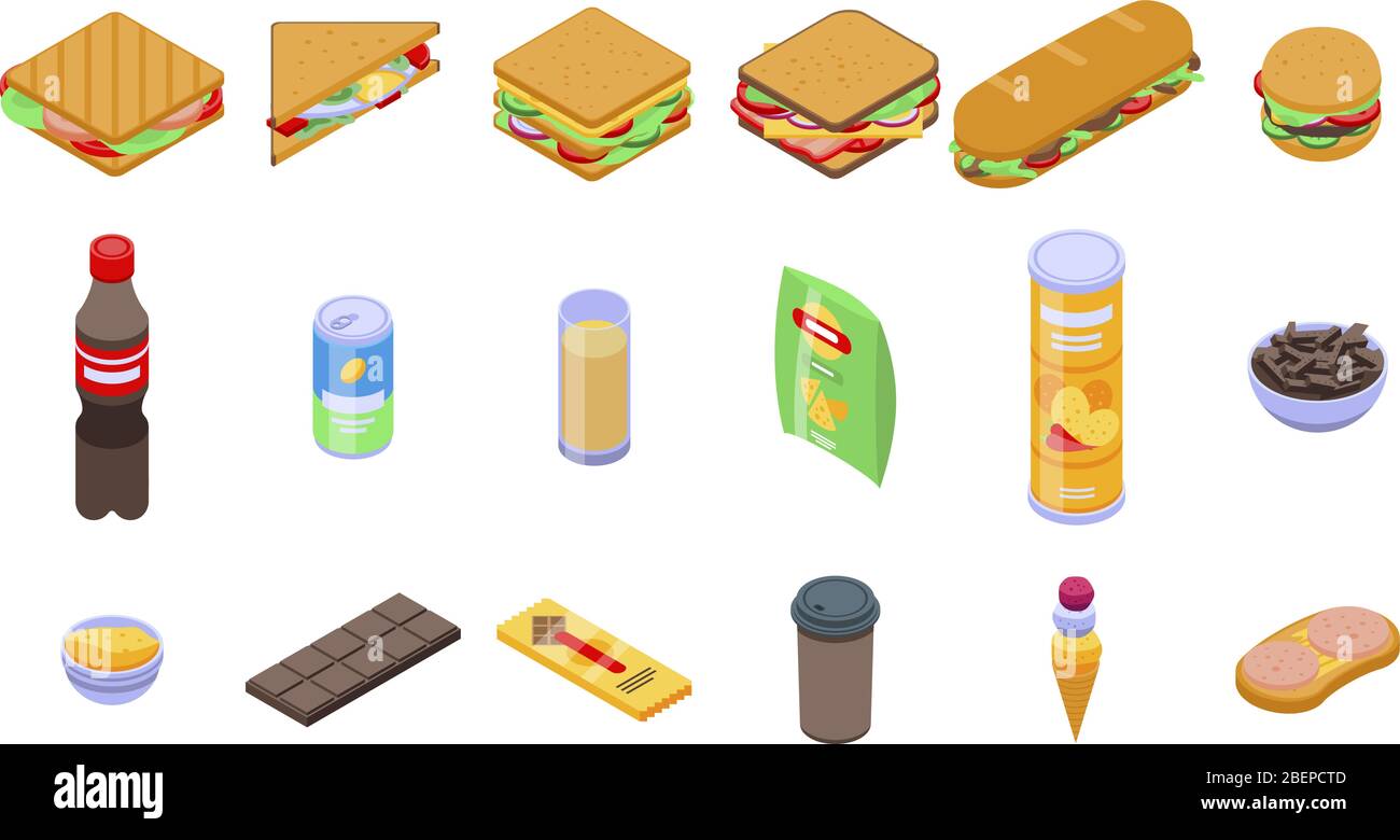 Sandwich bar icons set, isometric style Stock Vector