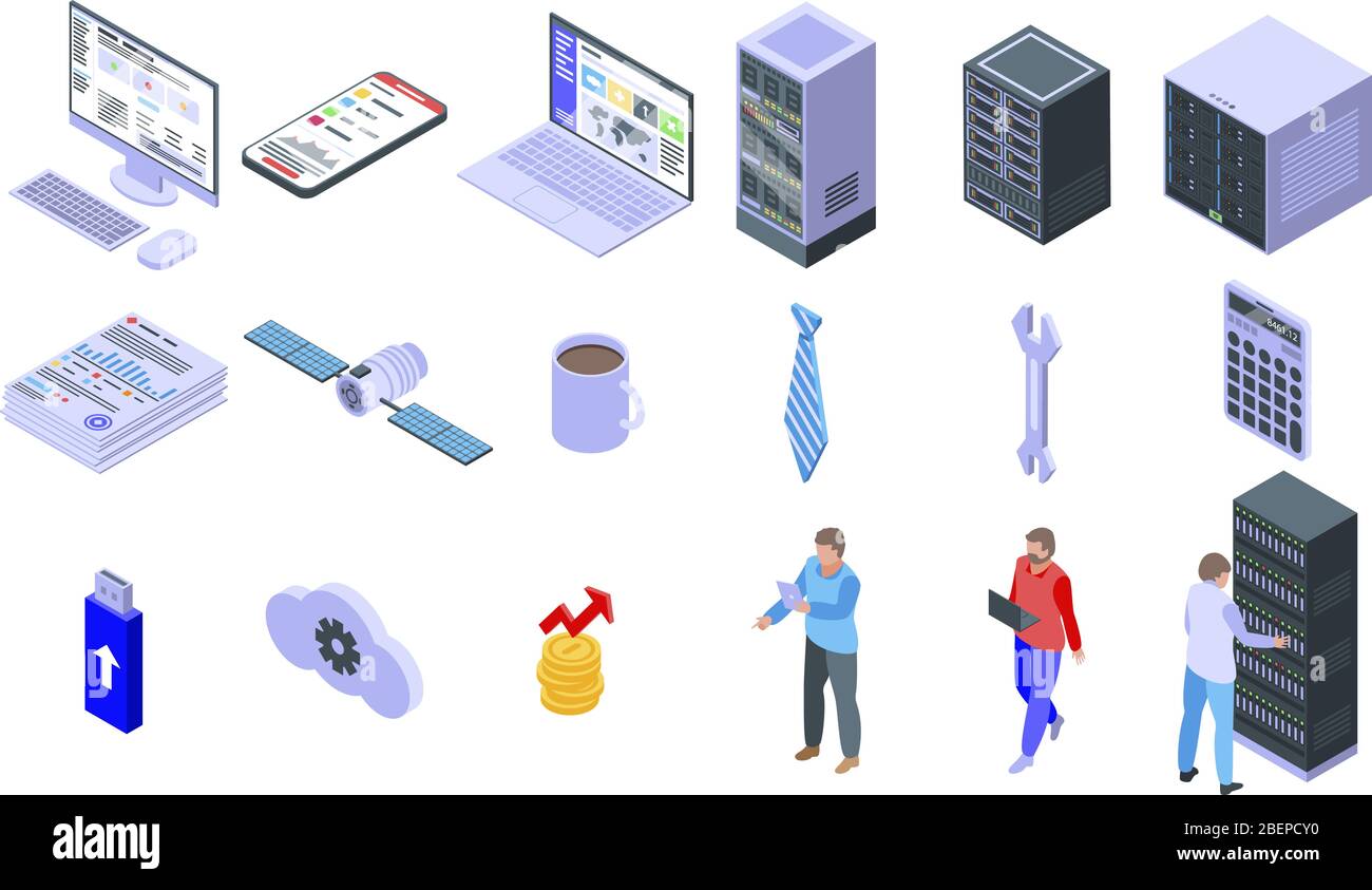 IT administrator icons set, isometric style Stock Vector