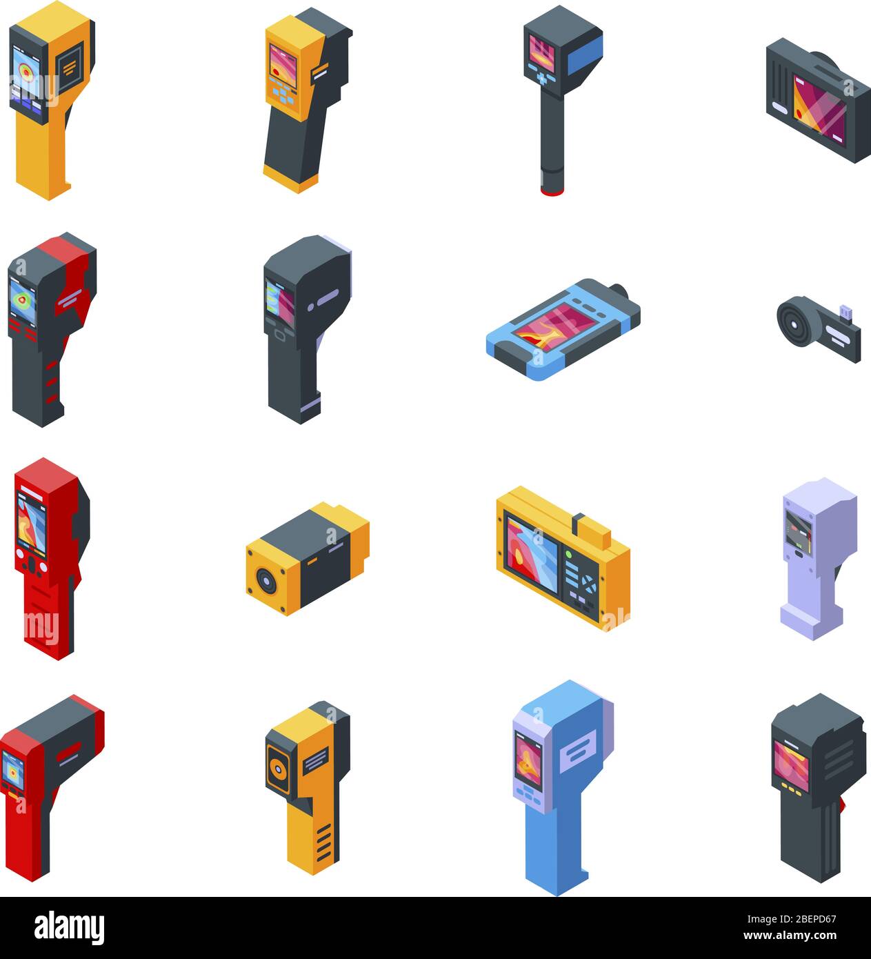 Thermal imager icons set, isometric style Stock Vector