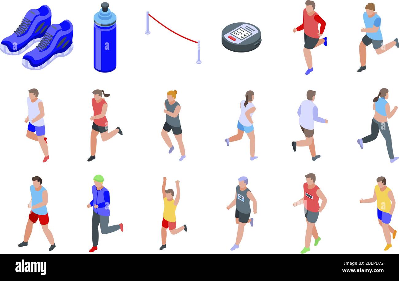 Running icons set, isometric style Stock Vector